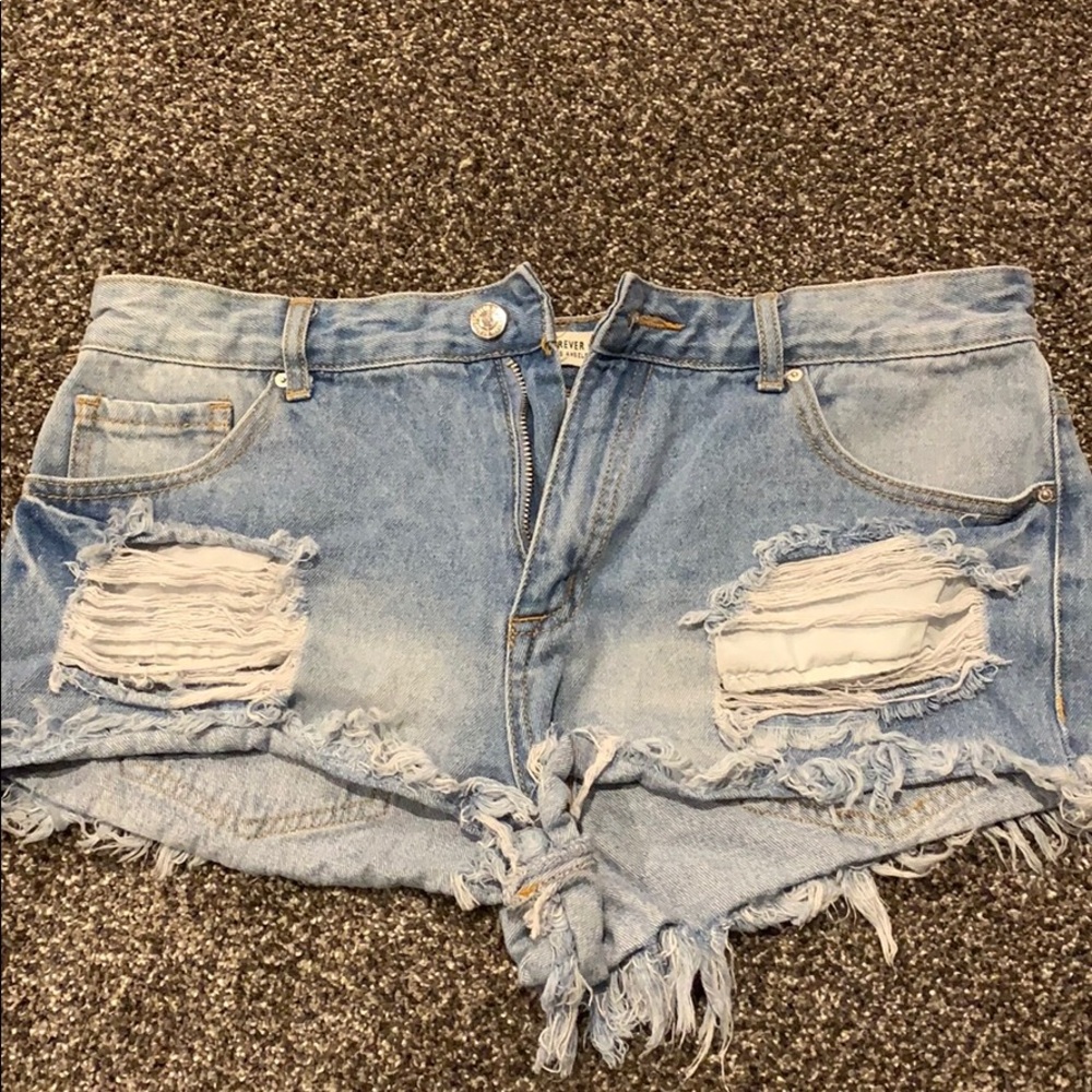 Distressed jean shorts